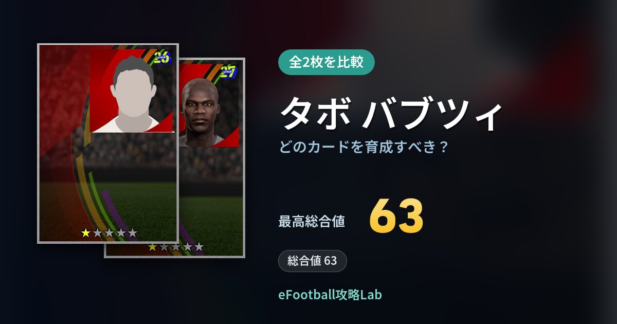 【イーフト】タボ バブツィはどのカードを育成すべき？全2枚を比較