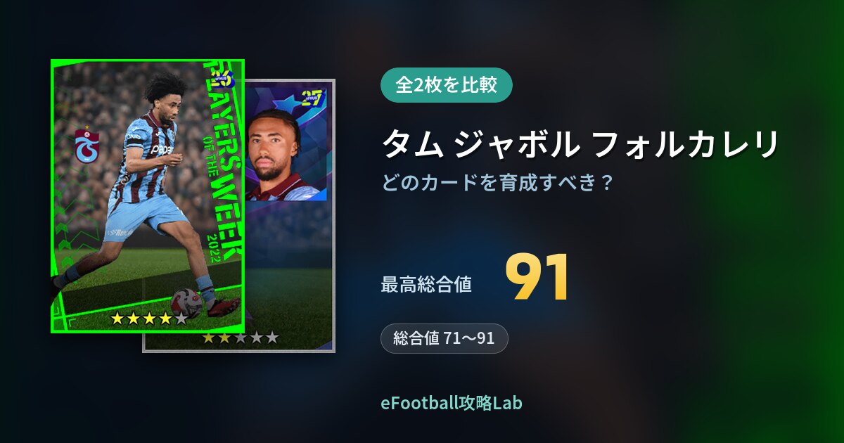 【イーフト】タム ジャボル フォルカレリの育成カード比較（全2枚）