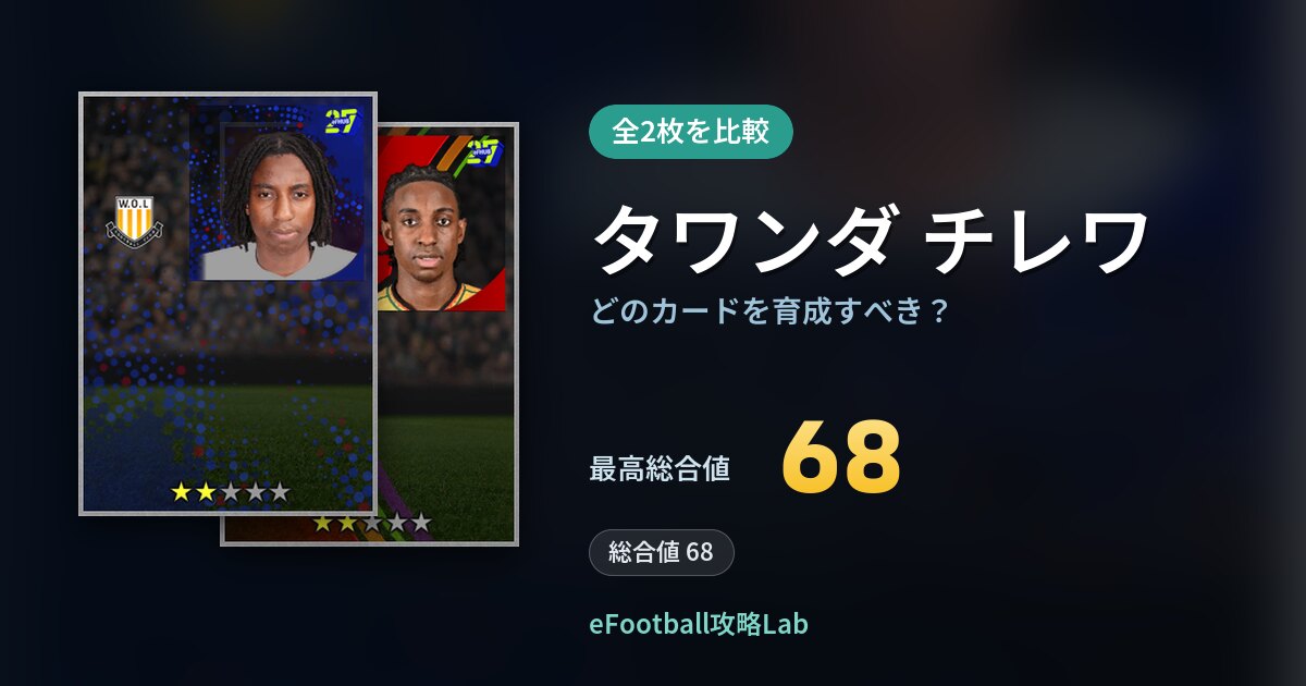 【イーフト】タワンダ チレワはどのカードを育成すべき？全2枚を比較
