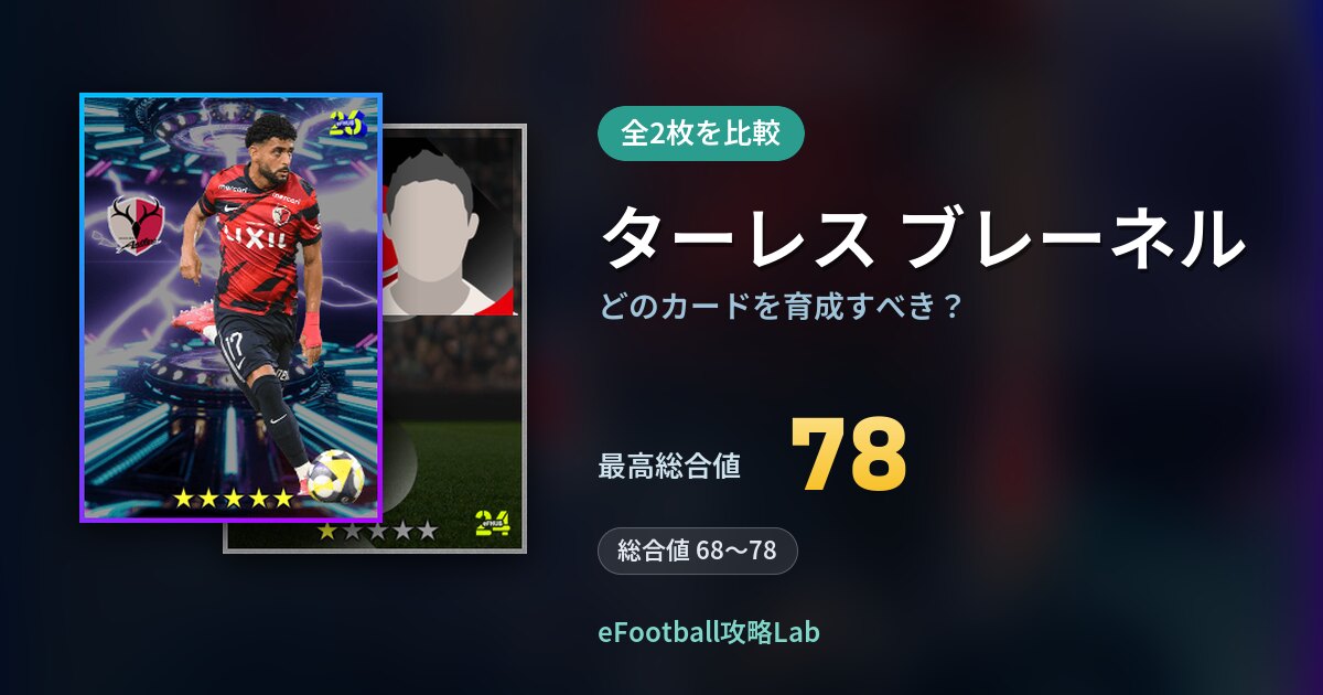 【イーフト】ターレス ブレーネルはどのカードを育成すべき？全2枚を比較