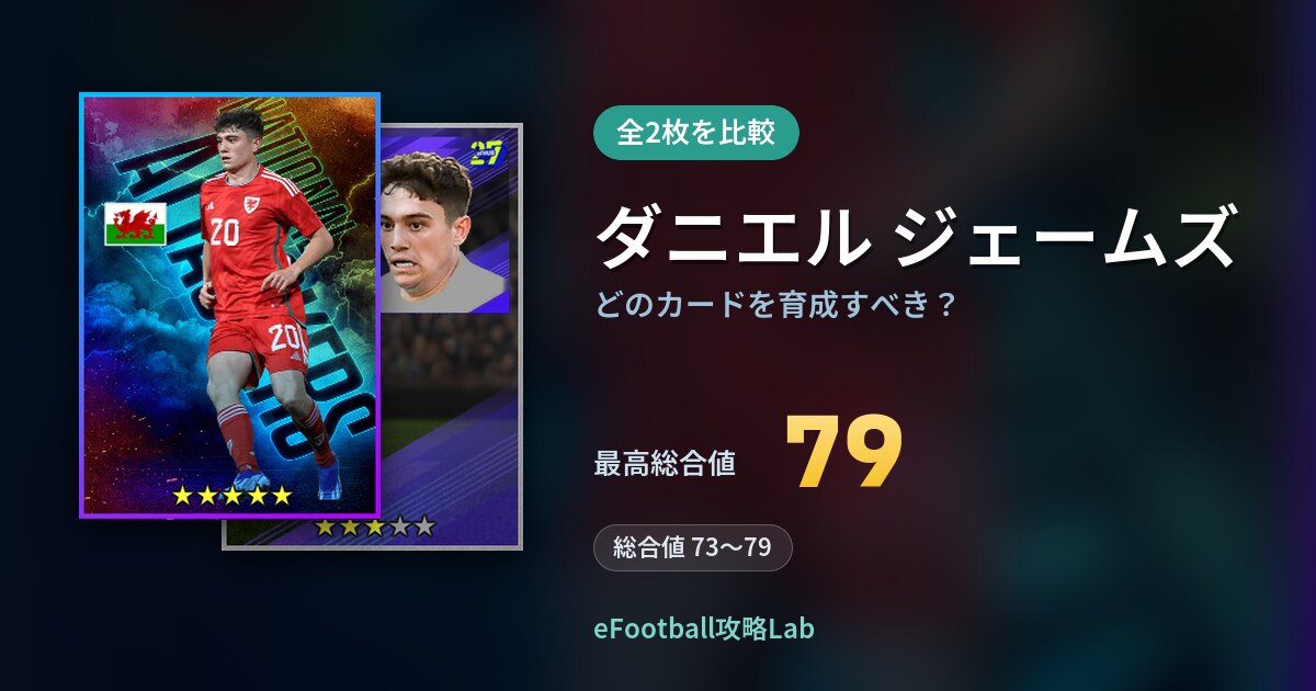 【イーフト】ダニエル ジェームズはどのカードを育成すべき?全2枚を比較