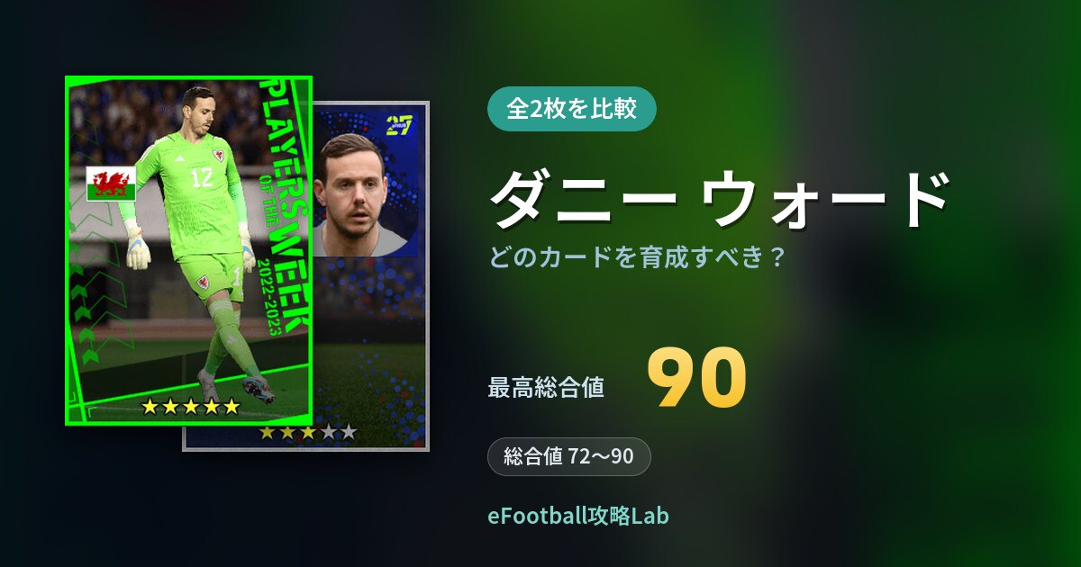 【イーフト】ダニー ウォードはどのカードを育成すべき？全2枚を比較