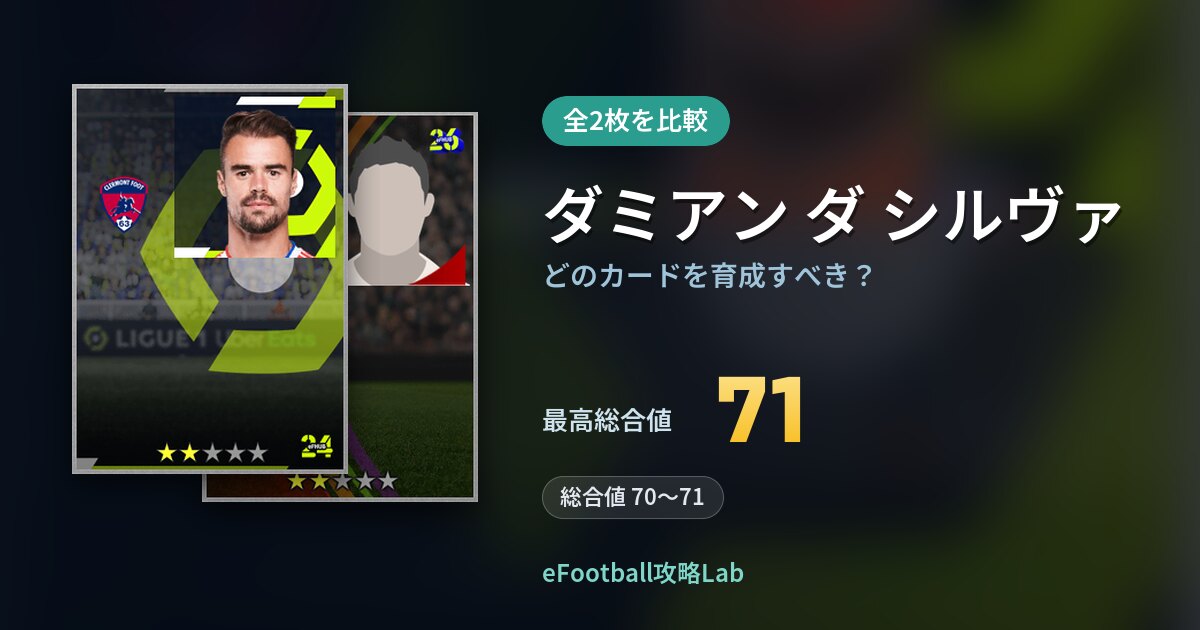 【イーフト】ダミアン ダ シルヴァはどのカードを育成すべき?全2枚を比較