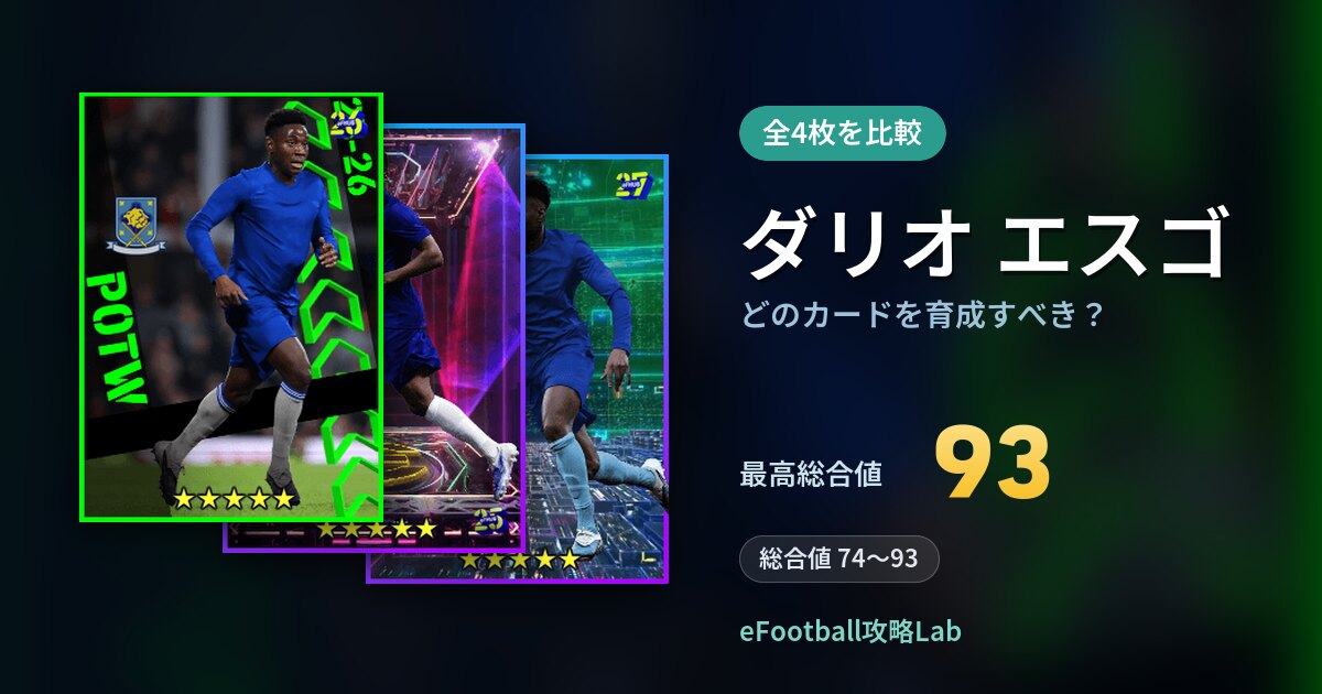 【イーフト】ダリオ エスゴはどのカードを育成すべき？全4枚を比較