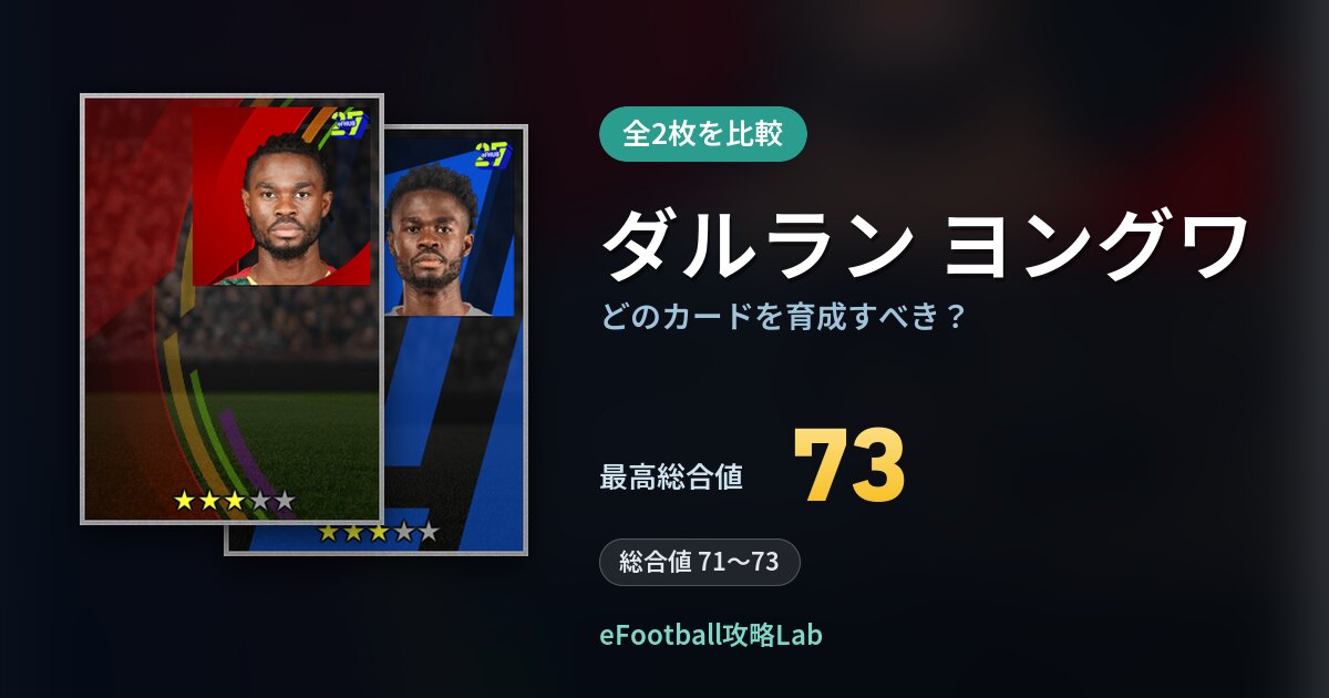 【イーフト】ダルラン ヨングワはどのカードを育成すべき？全2枚を比較