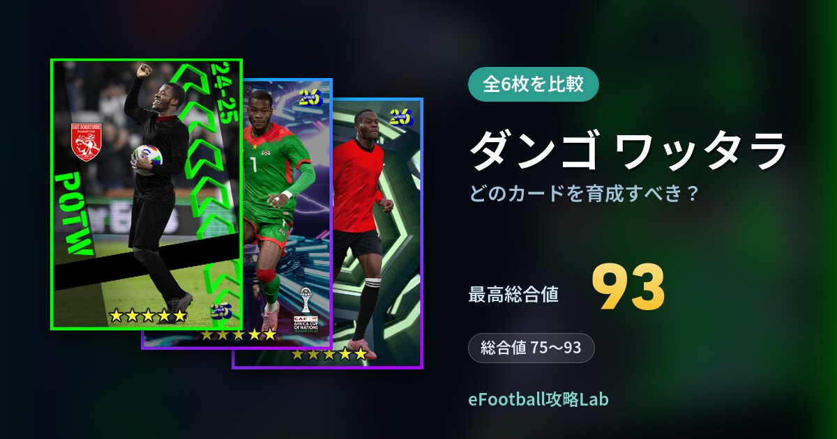 【イーフト】ダンゴ ワッタラはどのカードを育成すべき？全6枚を比較