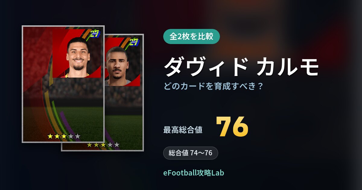 【イーフト】ダヴィド カルモはどのカードを育成すべき？全2枚を比較