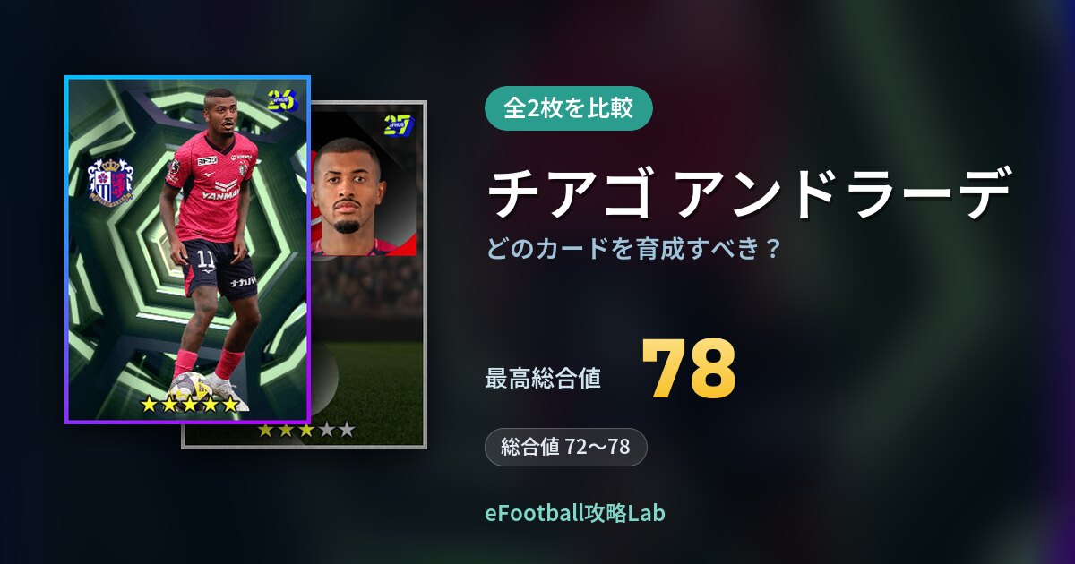 【イーフト】チアゴ アンドラーデはどのカードを育成すべき？全2枚を比較