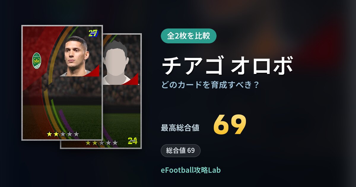 【イーフト】チアゴ オロボはどのカードを育成すべき？全2枚を比較