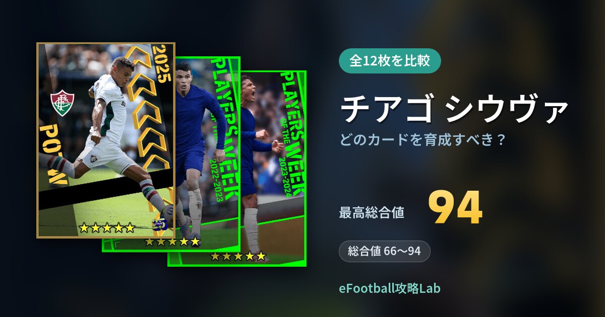 【イーフト】チアゴ シウヴァはどのカードを育成すべき？全12枚を比較
