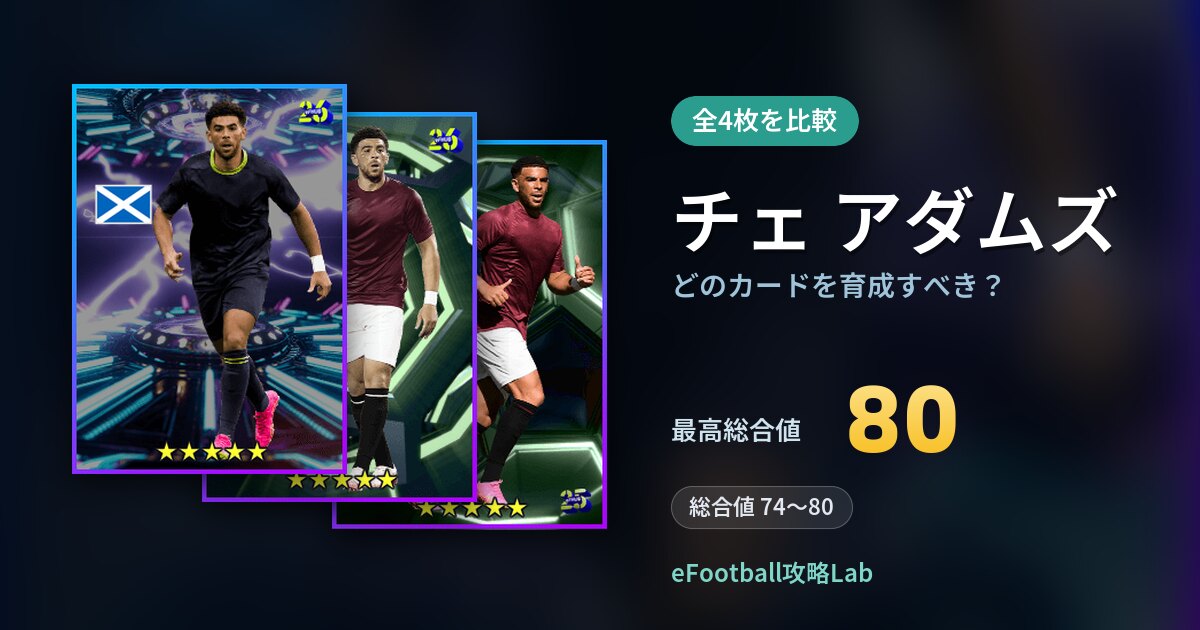 【イーフト】チェ アダムズはどのカードを育成すべき？全4枚を比較