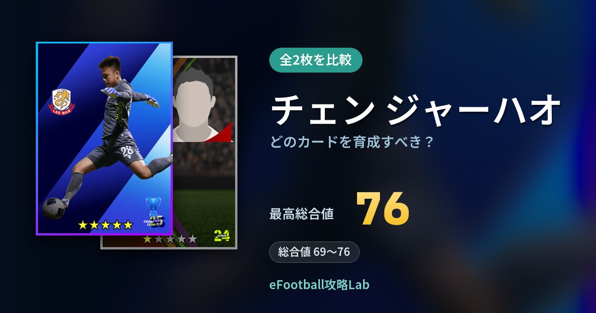 【イーフト】チェン ジャーハオはどのカードを育成すべき？全2枚を比較