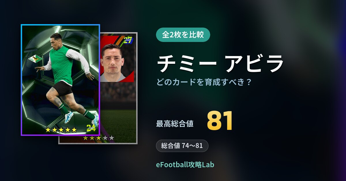 【イーフト】チミー アビラはどのカードを育成すべき？全2枚を比較
