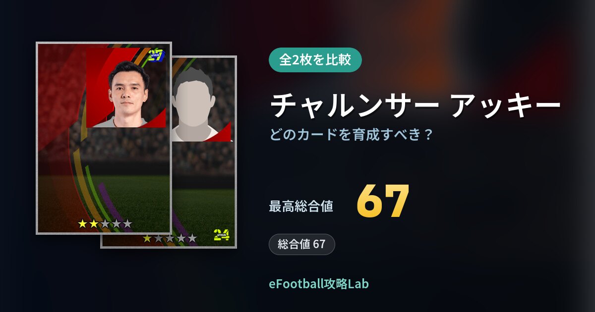 【イーフト】チャルンサー アッキーはどのカードを育成すべき？全2枚を比較