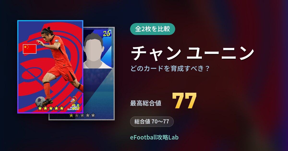 【イーフト】チャン ユーニンはどのカードを育成すべき？全2枚を比較