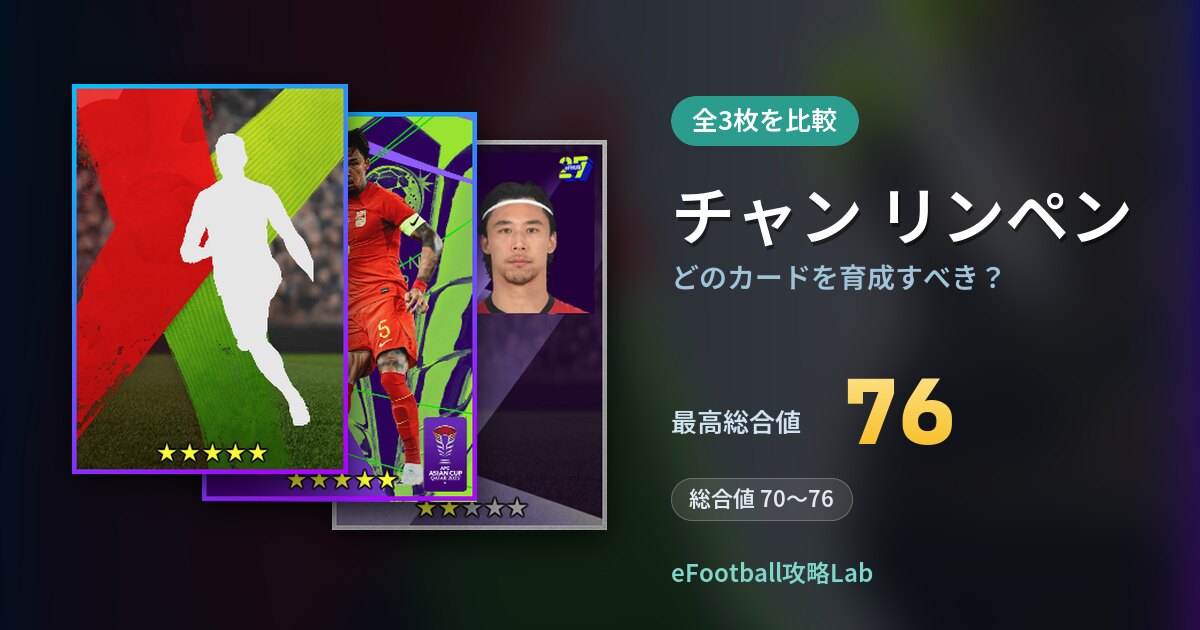 【イーフト】チャン リンペンはどのカードを育成すべき？全3枚を比較