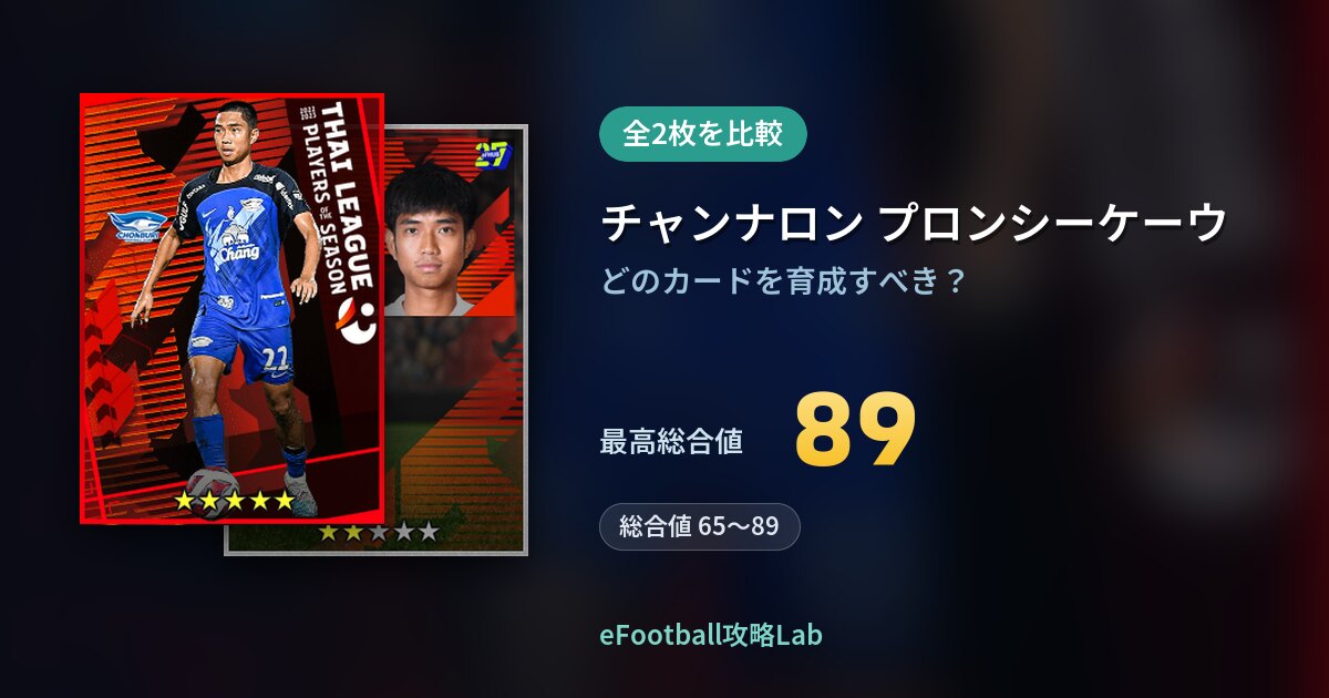 【イーフト】チャンナロン プロンシーケーウの育成カード比較（全2枚）