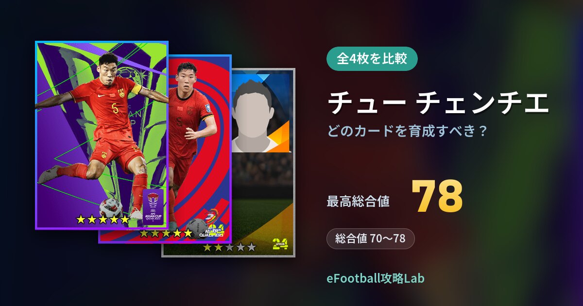 【イーフト】チュー チェンチエはどのカードを育成すべき？全4枚を比較