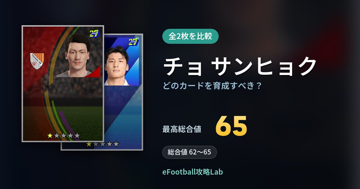 【イーフト】チョ サンヒョクはどのカードを育成すべき？全2枚を比較