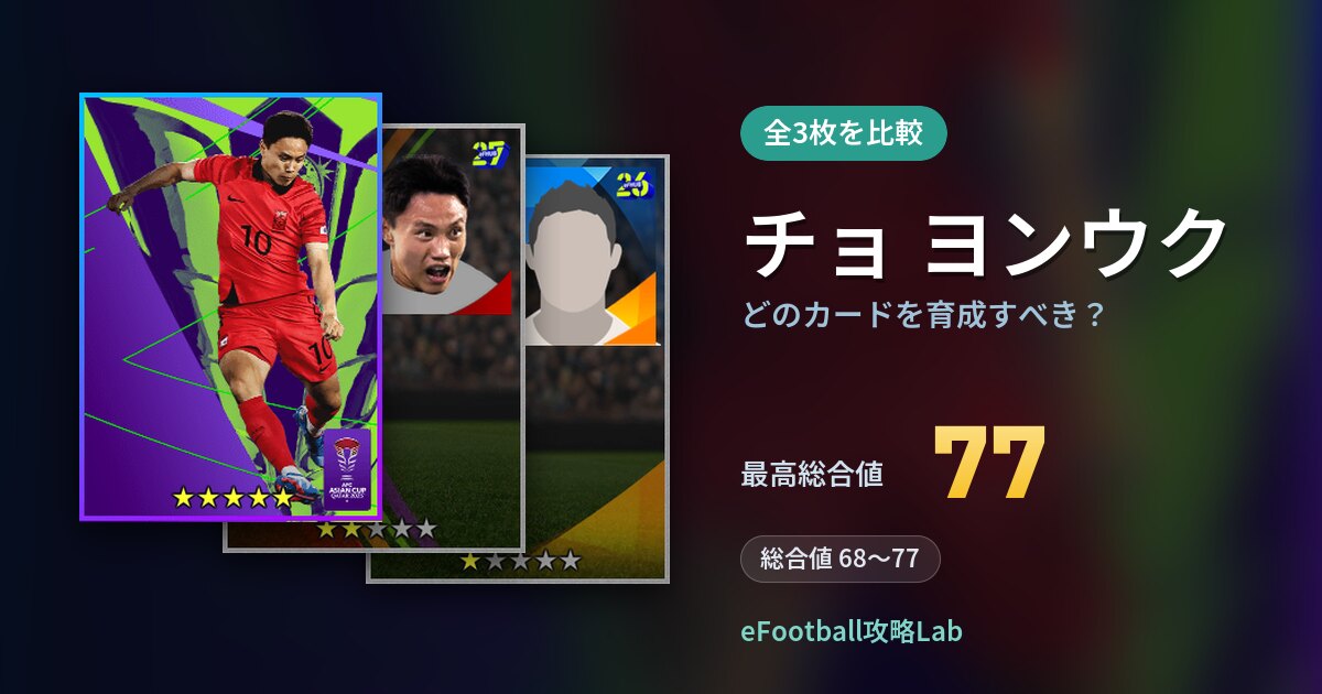 【イーフト】チョ ヨンウクはどのカードを育成すべき？全3枚を比較