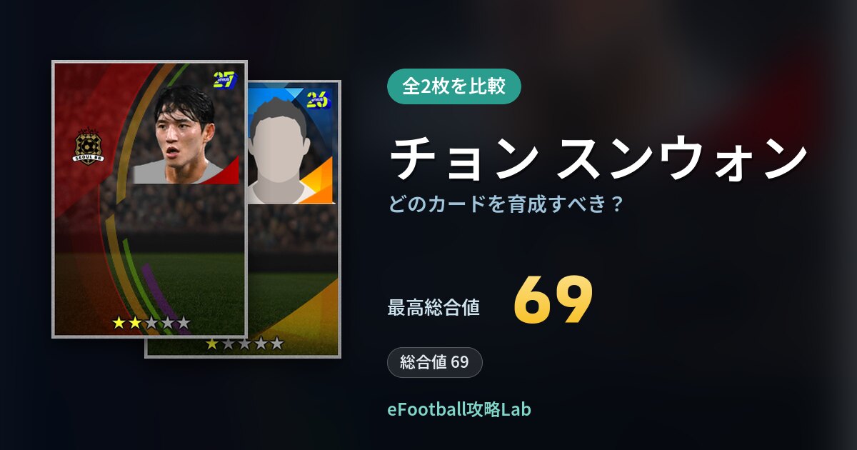 【イーフト】チョン スンウォンはどのカードを育成すべき？全2枚を比較