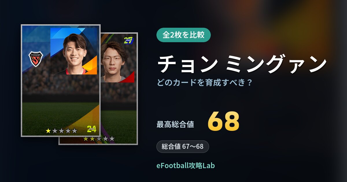 【イーフト】チョン ミングァンはどのカードを育成すべき？全2枚を比較