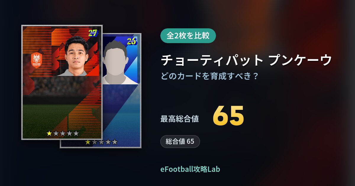 【イーフト】チョーティパット プンケーウの育成カード比較（全2枚）
