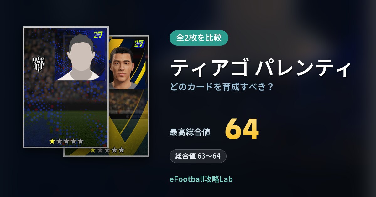 【イーフト】ティアゴ パレンティはどのカードを育成すべき？全2枚を比較