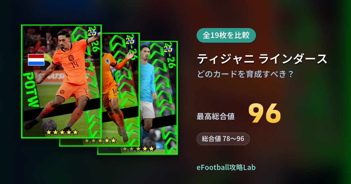 【イーフト】ティジャニ ラインダースはどのカードを育成すべき？全19枚を比較