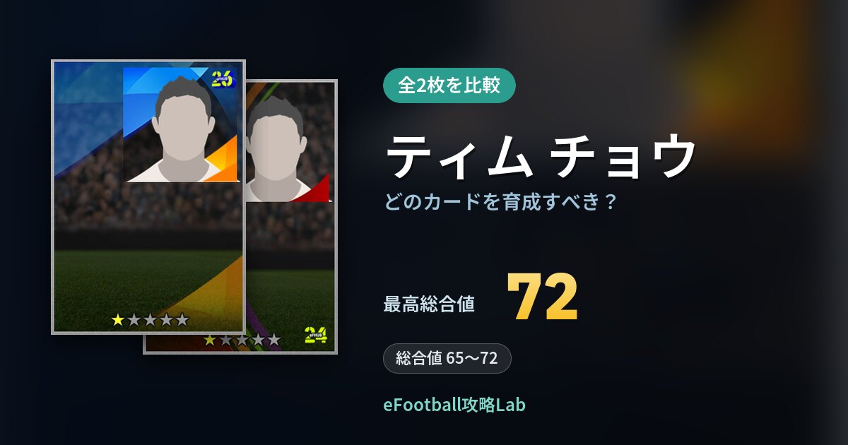 【イーフト】ティム チョウはどのカードを育成すべき?全2枚を比較