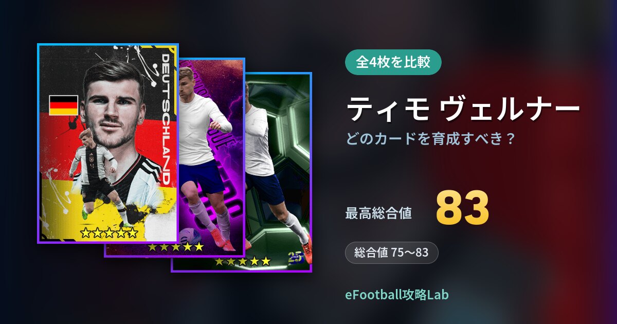 【イーフト】ティモ ヴェルナーはどのカードを育成すべき？全4枚を比較