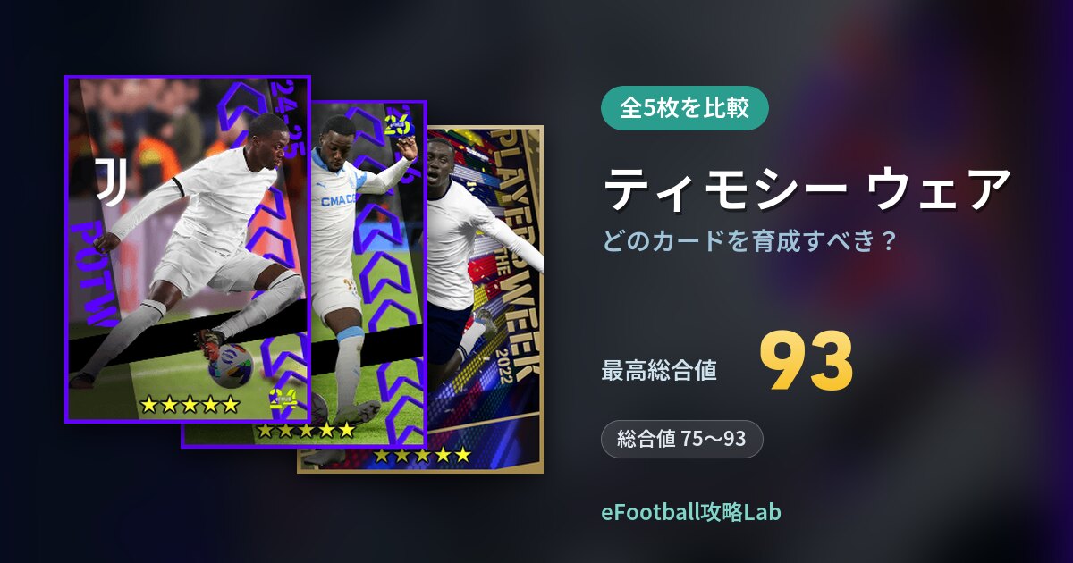 【イーフト】ティモシー ウェアはどのカードを育成すべき？全5枚を比較