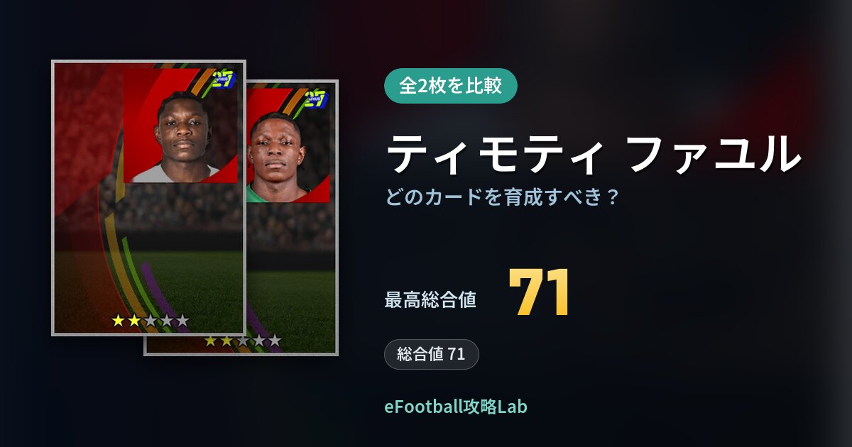【イーフト】ティモティ ファユルはどのカードを育成すべき？全2枚を比較