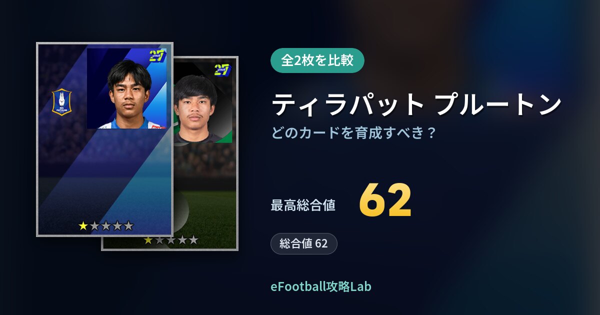 【イーフト】ティラパット プルートンはどのカードを育成すべき？全2枚を比較