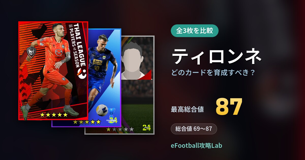 【イーフト】ティロンネはどのカードを育成すべき?全3枚を比較