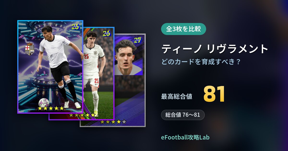 【イーフト】ティーノ リヴラメントはどのカードを育成すべき？全3枚を比較