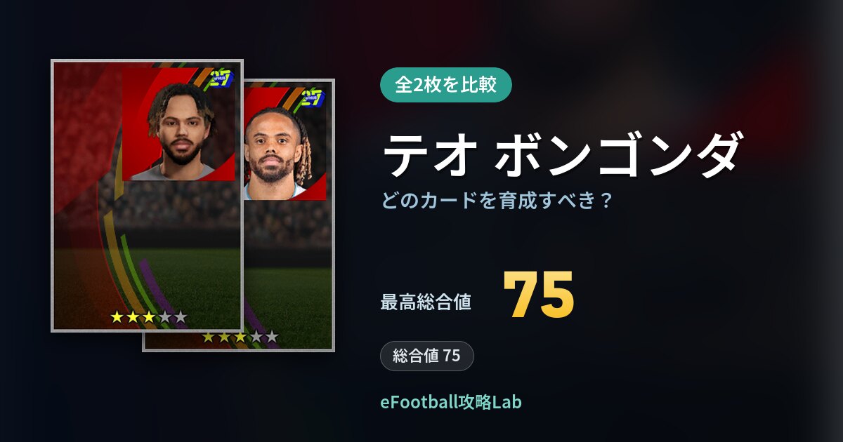 【イーフト】テオ ボンゴンダはどのカードを育成すべき？全2枚を比較