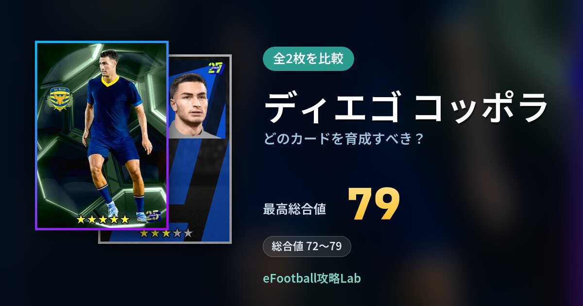 【イーフト】ディエゴ コッポラはどのカードを育成すべき？全2枚を比較