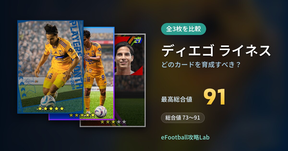【イーフト】ディエゴ ライネスはどのカードを育成すべき？全3枚を比較