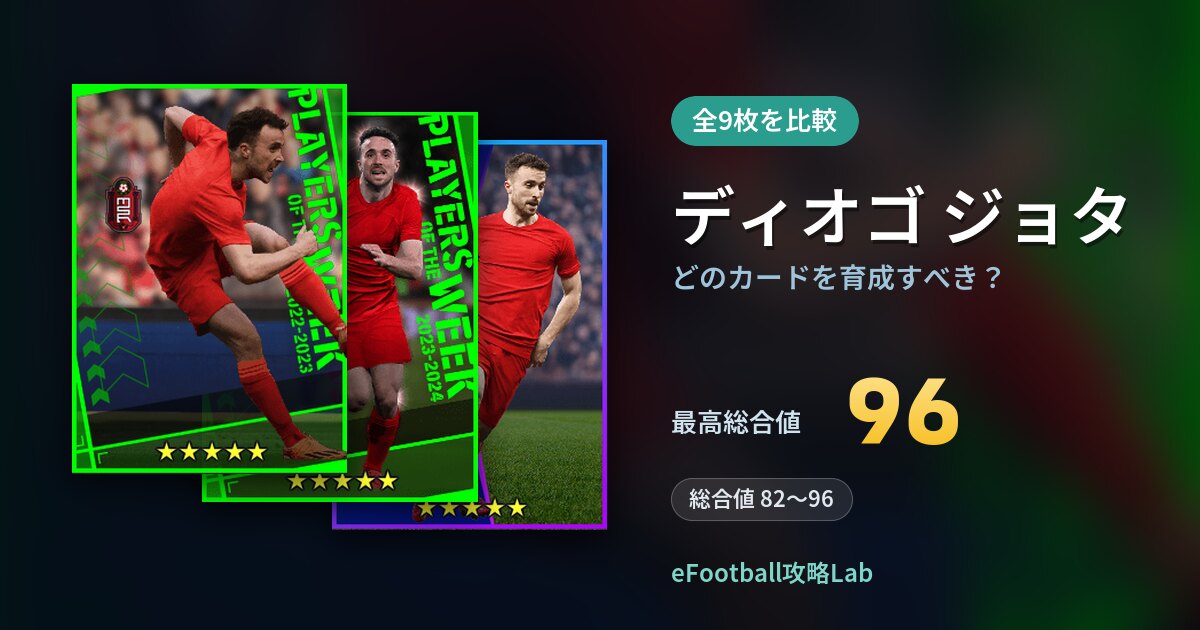 【イーフト】ディオゴ ジョタはどのカードを育成すべき？全9枚を比較