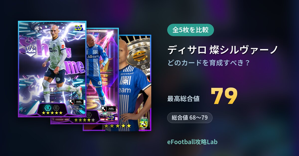 【イーフト】ディサロ 燦シルヴァーノはどのカードを育成すべき？全5枚を比較