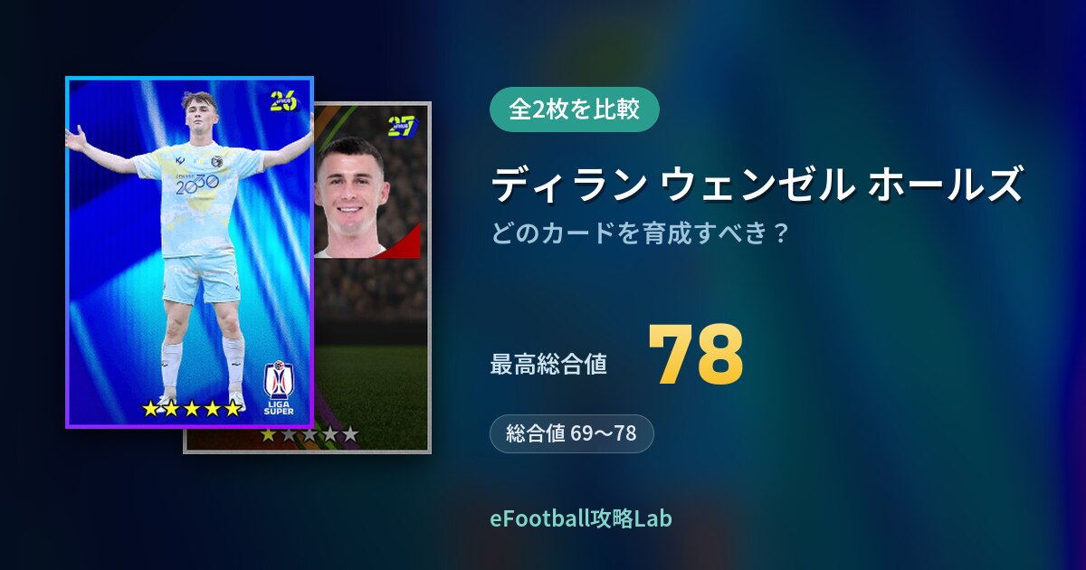 【イーフト】ディラン ウェンゼル ホールズの育成カード比較（全2枚）