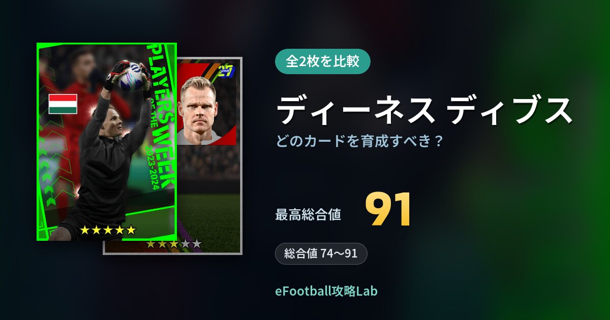 【イーフト】ディーネス ディブスはどのカードを育成すべき？全2枚を比較