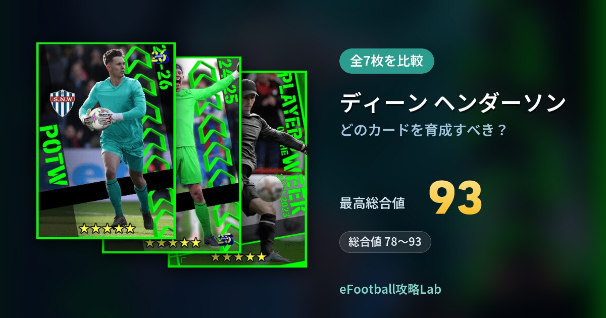 【イーフト】ディーン ヘンダーソンはどのカードを育成すべき？全7枚を比較