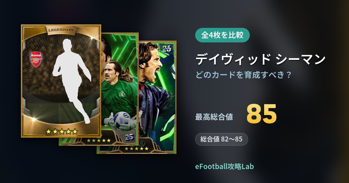 【イーフト】デイヴィッド シーマンはどのカードを育成すべき？全4枚を比較