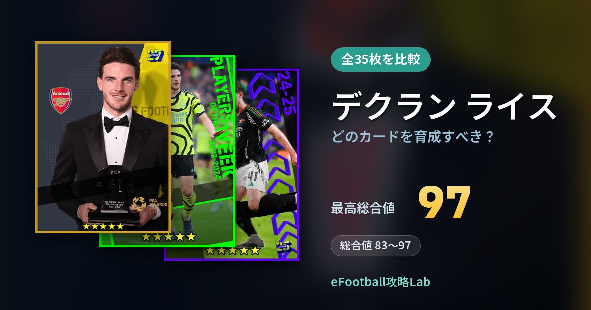 【イーフト】デクラン ライスはどのカードを育成すべき？全35枚を比較
