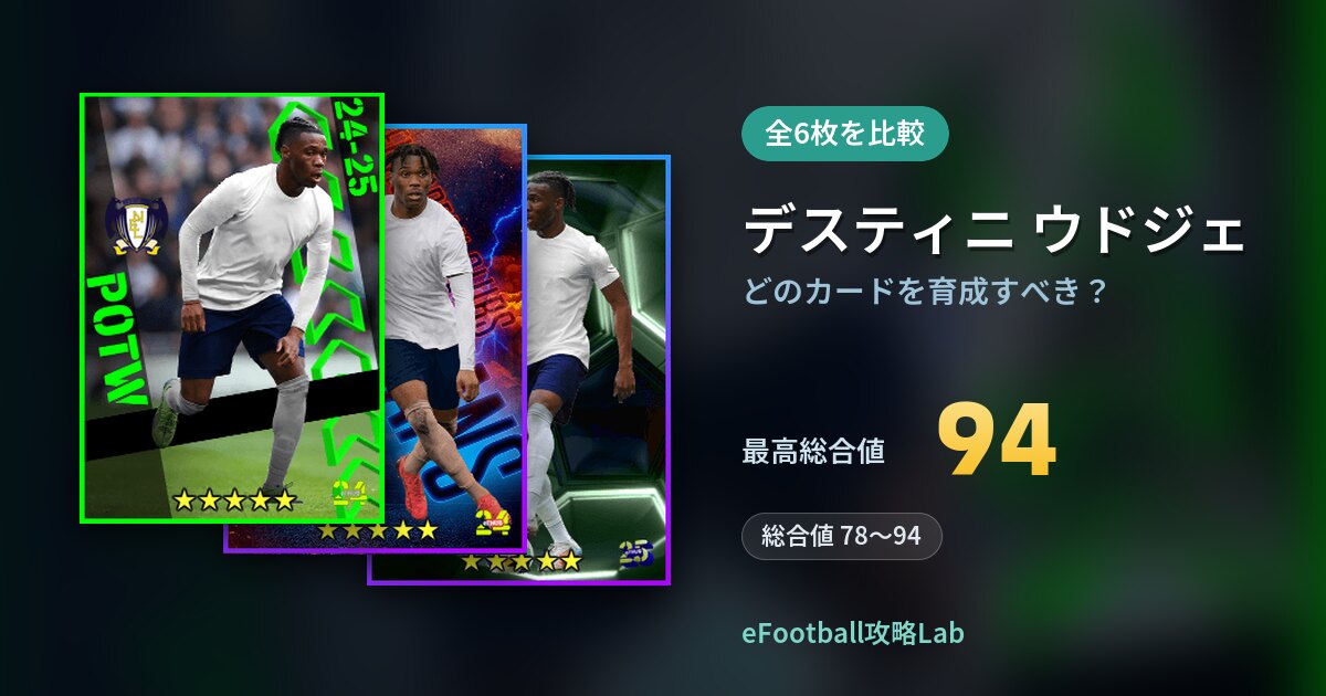 【イーフト】デスティニ ウドジェはどのカードを育成すべき？全6枚を比較