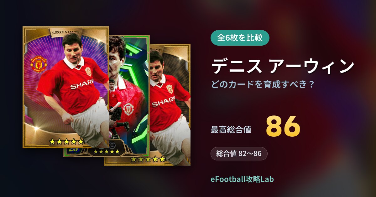 【イーフト】デニス アーウィンはどのカードを育成すべき?全6枚を比較