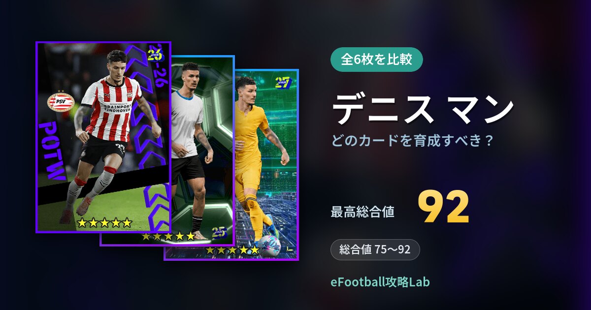 【イーフト】デニス マンはどのカードを育成すべき？全6枚を比較