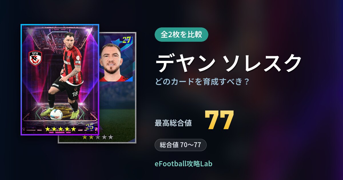 【イーフト】デヤン ソレスクはどのカードを育成すべき?全2枚を比較
